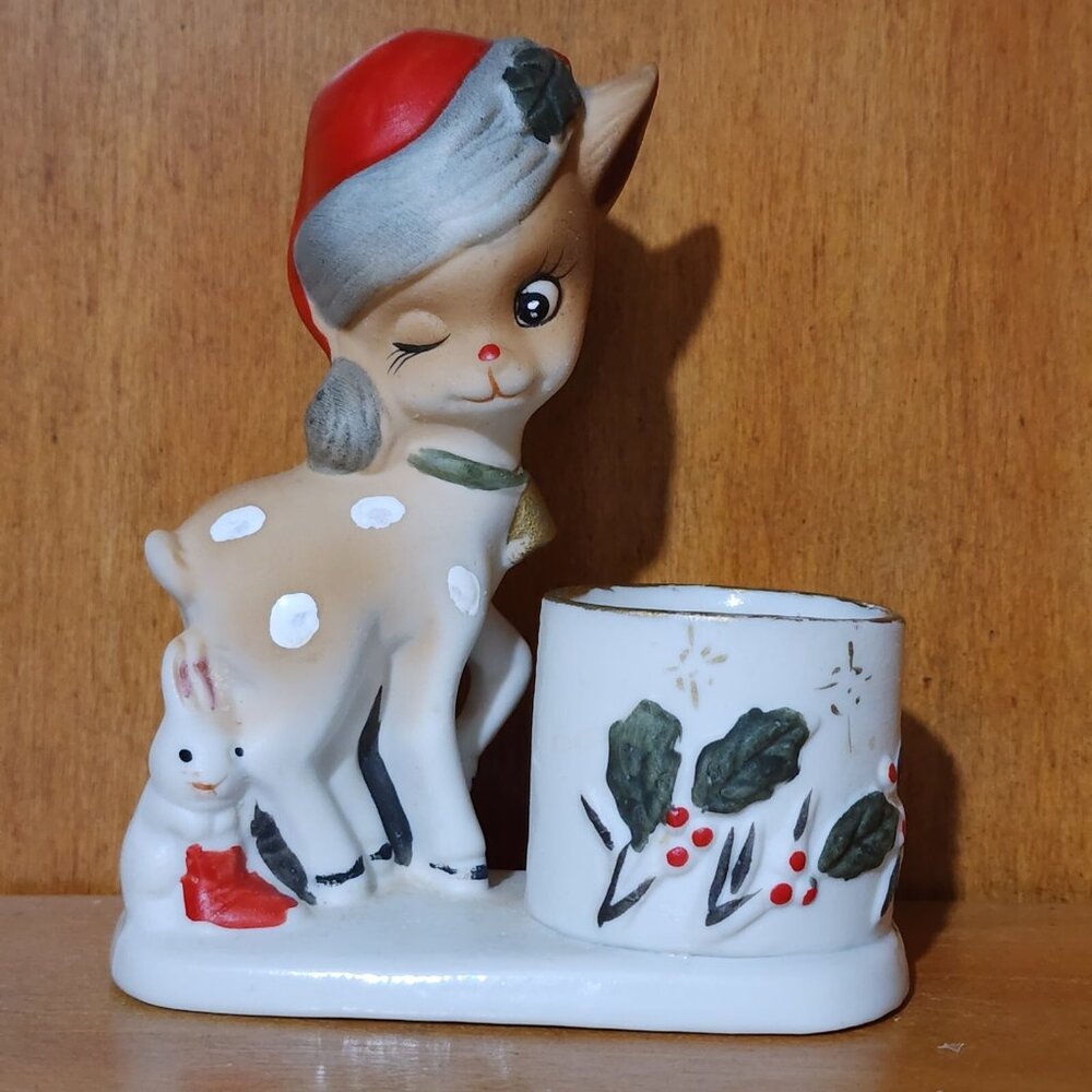 1978 Rudolph Reindeer Candle Holder 4" Porcelain vintage figurine Jasco Christma